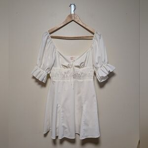 Eggie White Puff Sleeve Smocked Babydoll Dress Size S